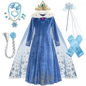 XYYEA Frozen Elsa Princess Blue Fur Collar Dress