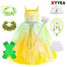 XYYEA Green Elf Dress Princess Tiana